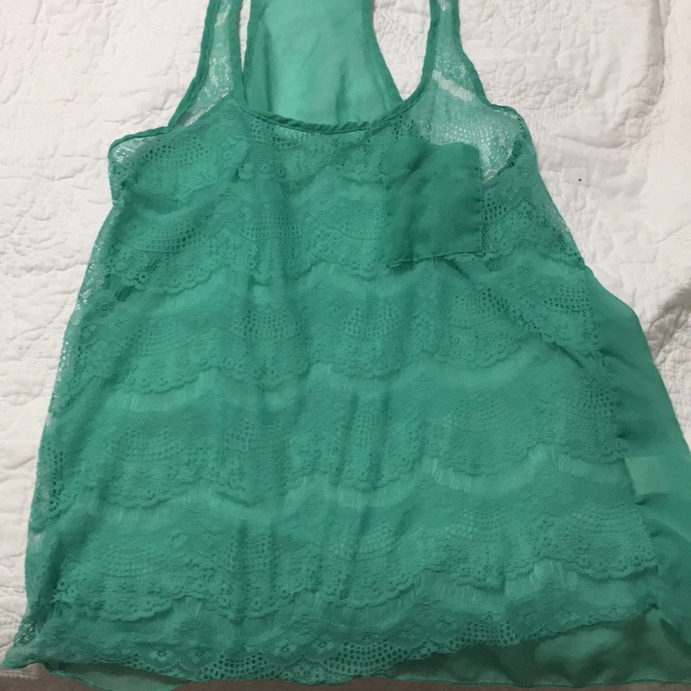 Teal lace front coverup tank